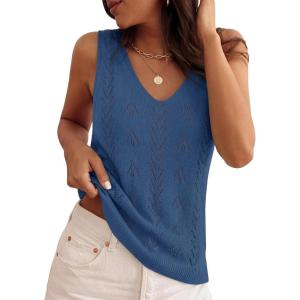 image:imageZESICA Womens Summer Crochet Sleeveless V Neck Vest Tops 2026 Casual Lightweight Knit Sweaters Fashion Vacation ClothesDustyblue