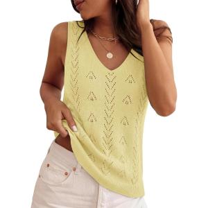 image:imageZESICA Womens Summer Crochet Sleeveless V Neck Vest Tops 2026 Casual Lightweight Knit Sweaters Fashion Vacation ClothesYellow