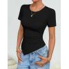 image:imageZESICA Asymmetrical Ruched Tops for Women 2026 Summer Casual Short Sleeve Slim Fit Y2K Going Out ShirtsBlack