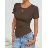 image:imageZESICA Asymmetrical Ruched Tops for Women 2026 Summer Casual Short Sleeve Slim Fit Y2K Going Out ShirtsBrown