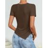 image:imageZESICA Asymmetrical Ruched Tops for Women 2026 Summer Casual Short Sleeve Slim Fit Y2K Going Out ShirtsBrown