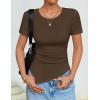 image:imageZESICA Asymmetrical Ruched Tops for Women 2026 Summer Casual Short Sleeve Slim Fit Y2K Going Out ShirtsBrown