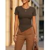image:imageZESICA Asymmetrical Ruched Tops for Women 2026 Summer Casual Short Sleeve Slim Fit Y2K Going Out ShirtsBrown