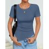 image:imageZESICA Asymmetrical Ruched Tops for Women 2026 Summer Casual Short Sleeve Slim Fit Y2K Going Out ShirtsGray Blue