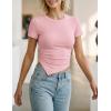 image:imageZESICA Asymmetrical Ruched Tops for Women 2026 Summer Casual Short Sleeve Slim Fit Y2K Going Out ShirtsPink
