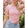image:imageZESICA Asymmetrical Ruched Tops for Women 2026 Summer Casual Short Sleeve Slim Fit Y2K Going Out ShirtsPink