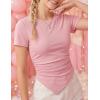 image:imageZESICA Asymmetrical Ruched Tops for Women 2026 Summer Casual Short Sleeve Slim Fit Y2K Going Out ShirtsPink