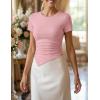 image:imageZESICA Asymmetrical Ruched Tops for Women 2026 Summer Casual Short Sleeve Slim Fit Y2K Going Out ShirtsPink