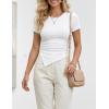 image:imageZESICA Asymmetrical Ruched Tops for Women 2026 Summer Casual Short Sleeve Slim Fit Y2K Going Out ShirtsWhite
