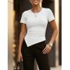 image:imageZESICA Asymmetrical Ruched Tops for Women 2026 Summer Casual Short Sleeve Slim Fit Y2K Going Out ShirtsWhite