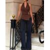 image:imageZESICA Womens 2026 Summer Halter Wrap Tops Sleeveless V Neck Ruched Tie Fitted Racerback Trendy Going Out TopsBrown