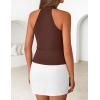 image:imageZESICA Womens 2026 Summer Halter Wrap Tops Sleeveless V Neck Ruched Tie Fitted Racerback Trendy Going Out TopsBrown