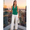 image:imageZESICA Womens 2026 Summer Halter Wrap Tops Sleeveless V Neck Ruched Tie Fitted Racerback Trendy Going Out TopsGreen
