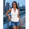 image:imageZESICA Womens 2026 Summer Halter Wrap Tops Sleeveless V Neck Ruched Tie Fitted Racerback Trendy Going Out TopsWhite