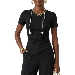 image:imageZESICA Asymmetrical Ruched Tops for Women 2026 Summer Casual Short Sleeve Slim Fit Y2K Going Out ShirtsBlack
