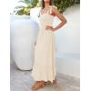 image:imageZESICA Womens 2026 Summer Boho Spaghetti Strap Square Neck Solid Color Ruffle A Line Beach Long Maxi DressApricot