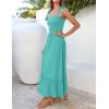 image:imageZESICA Womens 2026 Summer Boho Spaghetti Strap Square Neck Solid Color Ruffle A Line Beach Long Maxi DressAqua