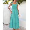 image:imageZESICA Womens 2026 Summer Boho Spaghetti Strap Square Neck Solid Color Ruffle A Line Beach Long Maxi DressAqua