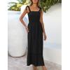 image:imageZESICA Womens 2026 Summer Boho Spaghetti Strap Square Neck Solid Color Ruffle A Line Beach Long Maxi DressBlack