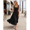 image:imageZESICA Womens 2026 Summer Boho Spaghetti Strap Square Neck Solid Color Ruffle A Line Beach Long Maxi DressBlack