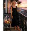 image:imageZESICA Womens 2026 Summer Boho Spaghetti Strap Square Neck Solid Color Ruffle A Line Beach Long Maxi DressBlack