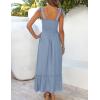 image:imageZESICA Womens 2026 Summer Boho Spaghetti Strap Square Neck Solid Color Ruffle A Line Beach Long Maxi DressBlue