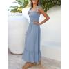 image:imageZESICA Womens 2026 Summer Boho Spaghetti Strap Square Neck Solid Color Ruffle A Line Beach Long Maxi DressBlue