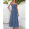 image:imageZESICA Womens 2026 Summer Boho Spaghetti Strap Square Neck Solid Color Ruffle A Line Beach Long Maxi DressDustyblue