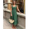 image:imageZESICA Womens 2026 Summer Boho Spaghetti Strap Square Neck Solid Color Ruffle A Line Beach Long Maxi DressForestgreen