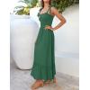 image:imageZESICA Womens 2026 Summer Boho Spaghetti Strap Square Neck Solid Color Ruffle A Line Beach Long Maxi DressForestgreen