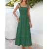image:imageZESICA Womens 2026 Summer Boho Spaghetti Strap Square Neck Solid Color Ruffle A Line Beach Long Maxi DressForestgreen