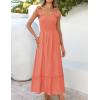 image:imageZESICA Womens 2026 Summer Boho Spaghetti Strap Square Neck Solid Color Ruffle A Line Beach Long Maxi DressGrapefruit