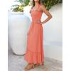 image:imageZESICA Womens 2026 Summer Boho Spaghetti Strap Square Neck Solid Color Ruffle A Line Beach Long Maxi DressGrapefruit