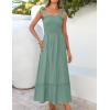 image:imageZESICA Womens 2026 Summer Boho Spaghetti Strap Square Neck Solid Color Ruffle A Line Beach Long Maxi DressGreen