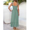 image:imageZESICA Womens 2026 Summer Boho Spaghetti Strap Square Neck Solid Color Ruffle A Line Beach Long Maxi DressGreen