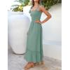 image:imageZESICA Womens 2026 Summer Boho Spaghetti Strap Square Neck Solid Color Ruffle A Line Beach Long Maxi DressGreen