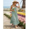 image:imageZESICA Womens 2026 Summer Boho Spaghetti Strap Square Neck Solid Color Ruffle A Line Beach Long Maxi DressGreen