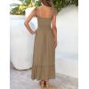 image:imageZESICA Womens 2026 Summer Boho Spaghetti Strap Square Neck Solid Color Ruffle A Line Beach Long Maxi DressKhaki