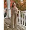 image:imageZESICA Womens 2026 Summer Boho Spaghetti Strap Square Neck Solid Color Ruffle A Line Beach Long Maxi DressKhaki