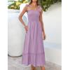 image:imageZESICA Womens 2026 Summer Boho Spaghetti Strap Square Neck Solid Color Ruffle A Line Beach Long Maxi DressLavender