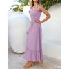 image:imageZESICA Womens 2026 Summer Boho Spaghetti Strap Square Neck Solid Color Ruffle A Line Beach Long Maxi DressLavender