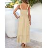 image:imageZESICA Womens 2026 Summer Boho Spaghetti Strap Square Neck Solid Color Ruffle A Line Beach Long Maxi DressLightyellow