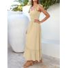 image:imageZESICA Womens 2026 Summer Boho Spaghetti Strap Square Neck Solid Color Ruffle A Line Beach Long Maxi DressLightyellow