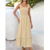 image:imageZESICA Womens 2026 Summer Boho Spaghetti Strap Square Neck Solid Color Ruffle A Line Beach Long Maxi DressLightyellow