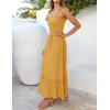 image:imageZESICA Womens 2026 Summer Boho Spaghetti Strap Square Neck Solid Color Ruffle A Line Beach Long Maxi DressMustard