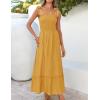 image:imageZESICA Womens 2026 Summer Boho Spaghetti Strap Square Neck Solid Color Ruffle A Line Beach Long Maxi DressMustard