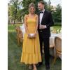 image:imageZESICA Womens 2026 Summer Boho Spaghetti Strap Square Neck Solid Color Ruffle A Line Beach Long Maxi DressMustard