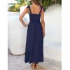 image:imageZESICA Womens 2026 Summer Boho Spaghetti Strap Square Neck Solid Color Ruffle A Line Beach Long Maxi DressNavy