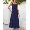 image:imageZESICA Womens 2026 Summer Boho Spaghetti Strap Square Neck Solid Color Ruffle A Line Beach Long Maxi DressNavy
