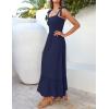 image:imageZESICA Womens 2026 Summer Boho Spaghetti Strap Square Neck Solid Color Ruffle A Line Beach Long Maxi DressNavy